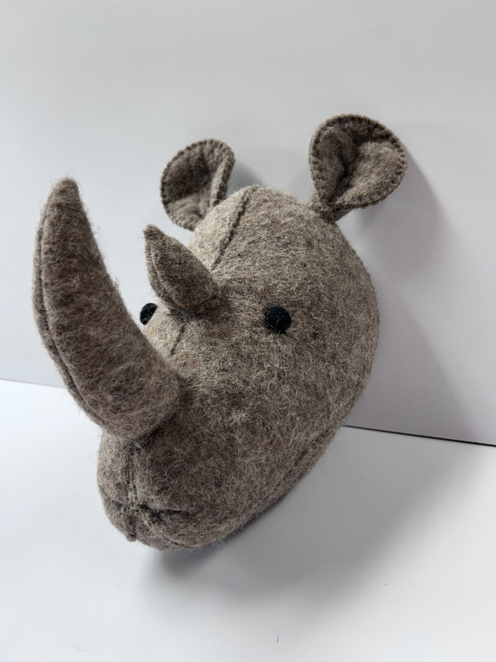Large Wool Felted Rhino Head Wall Mount Nursery Cottagecore Rhinoceros